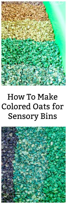 It is very simple to make Colored Oats for preschool sensory bins. Using food coloring you can make dry oats different colors that are perfect for using in sensory bins.