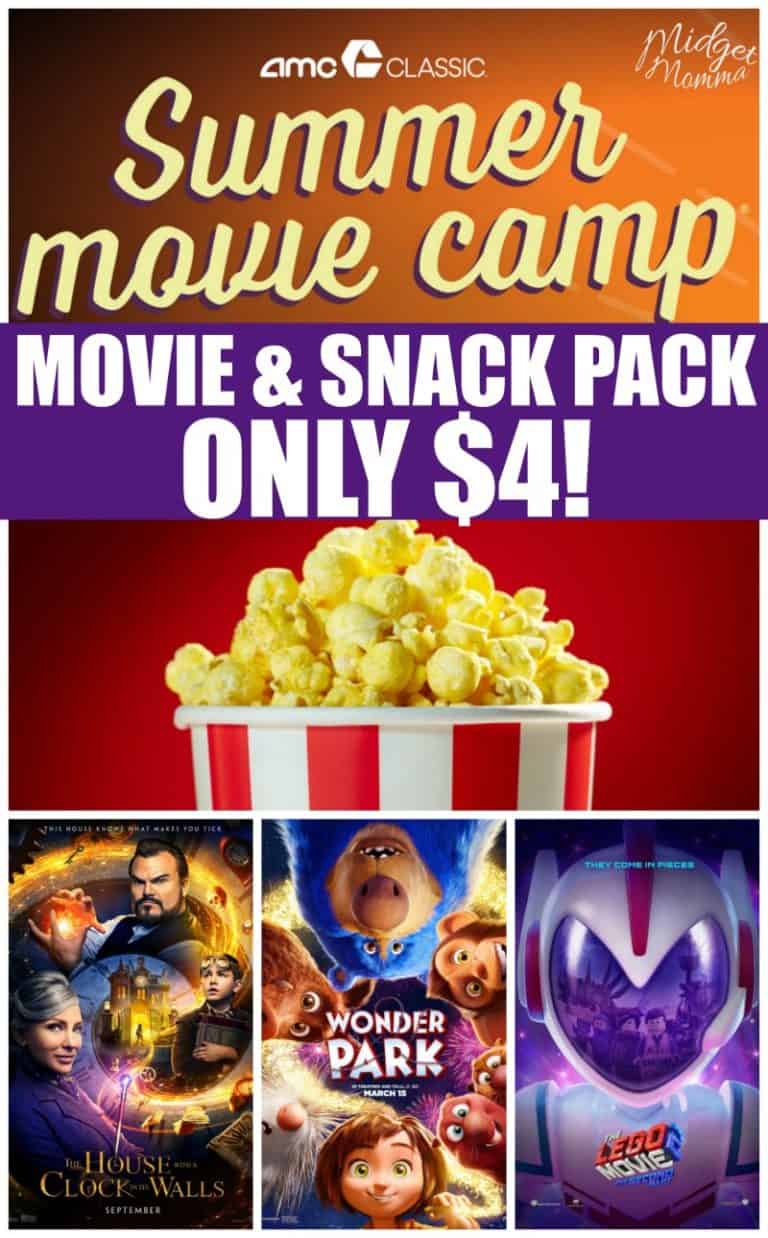 AMC Summer Movies! Get Movie Ticket & Snack Pack with Popcorn for 4