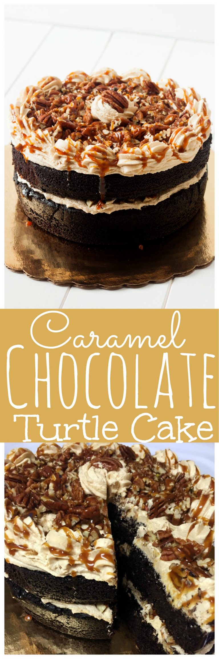 Caramel Turtle Cake Made with Homemade Chocolate Cake