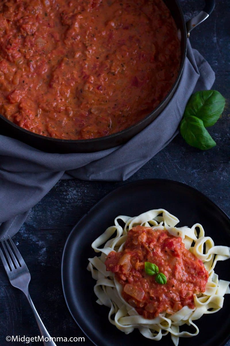 pasta topped with Creamy tomato sauce on a plate