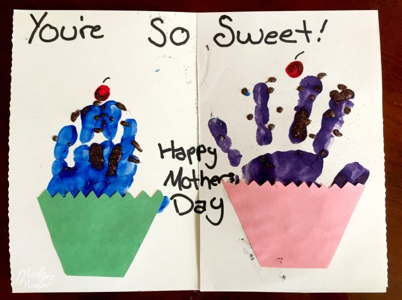 Mother's Day Cupcake Cake handprint card