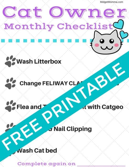 Cat Owner Monthly Checklist printable