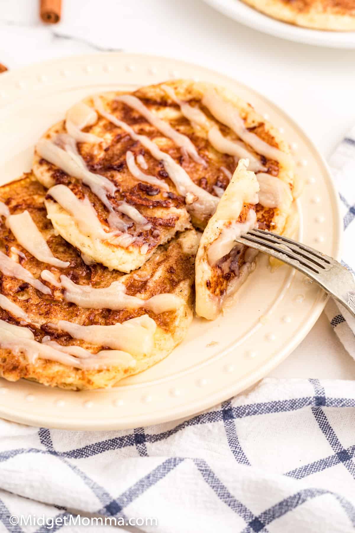 Cinnamon Roll Pancakes on a plate