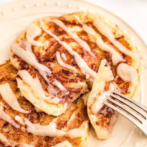 Cinnamon Roll Pancakes With Cream Cheese Glaze
