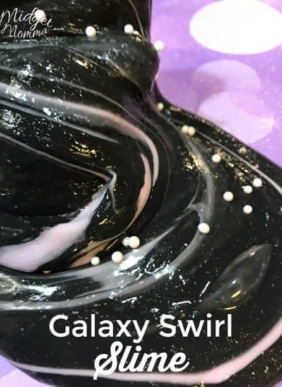 This Galaxy Swirls slime Recipe is made with no borax homemade slime. A mix of black slime and pink slime with fun slime add ins this easy slime recipe is one the kids will love. #slime #blackslime #pinkslime #HomemadeSlime #GalaxySlime #NoBoraxSlime #EasySlime