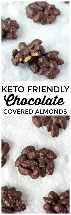 Keto Friendly Chocolate covered almonds are the perfect chocolate keto treat. #keto #chocolate #Lowcarb #Almonds #ChocolateCoveredAlmonds #ChocolateKeto #ChocolateAlmonds