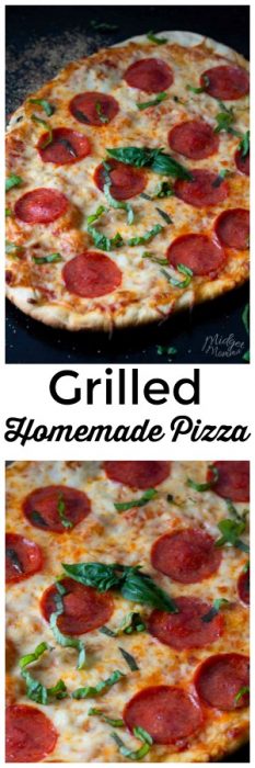This homemade pepperoni pizza is a family favorite! Made with homemade pizza dough, this makes not only for a tasty dinner but family fun while everyone gets involved making homemade pizza. This pizza is amazing and it is super easy to make grilled pizza. #Pizza #HomemadePizza #pepperoni #HomemadeCrust #PizzaSauce #PizzaCrust #pepperoniPizza #GrilledPizza #Grilled