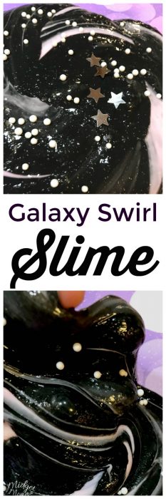 This Galaxy Swirls slime Recipe is made with no borax homemade slime. A mix of black slime and pink slime with fun slime add ins this easy slime recipe is one the kids will love. #slime #blackslime #pinkslime #HomemadeSlime #GalaxySlime #NoBoraxSlime #EasySlime