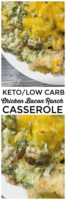 This keto chicken bacon ranch casserole is amazing and super easy to make. Made with chicken, bacon, ranch and broccoli for a tasty keto and low carb friendly casserole. #Chicken #Bacon #Ranch #lowCarb #keto 