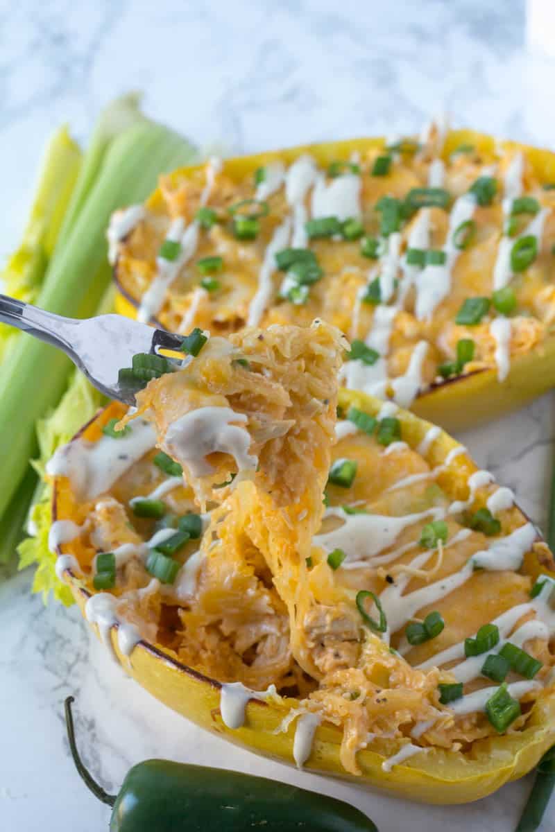 Buffalo Chicken Spaghetti Squash Midgetmomma