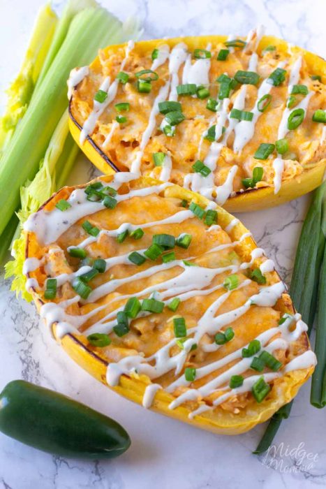 Buffalo chicken spaghetti squash