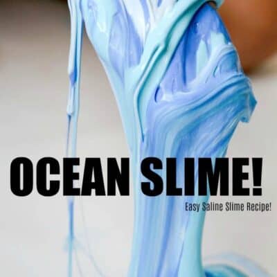 This kid friendly slime is borax free and kid safe! Easy kid friendly slime recipe that has the beautiful colors of the ocean! This homemade ocean slime is a simple slime recipe that is great for kids! #Slime #NoBorax #KidSlime #SlimeRecipe #EasySlime #SalineSlime