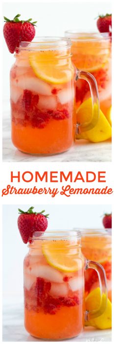 Easy Homemade Strawberry Lemonade. This homemade strawberry lemonade is the perfect refreshing summer drink. #Strawberry #Lemon #Lemonade #StrawberryLemonade #StrawberryDrink #SummerDrink #StrawberryRecipe #LemonadeRecipe