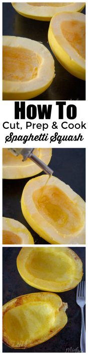 How to cut, prep and cook spaghetti squash. Everything you need to know about prepping spaghetti squash and cooking spaghetti squash. Easy instructions for how to cook spaghetti squash in the oven, how to cook spaghetti squash in the microwave, how to cook spaghetti squash in the instant pot and how to cook spaghetti squash in the crockpot. #SpaghettiSquash #instantpot #crockpot #BakedSpaghettiSquash #MicrowaveSpaghettiSquash 