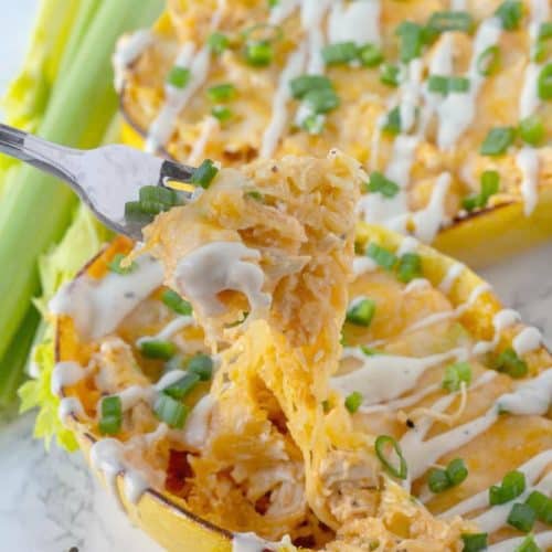 easy buffalo chicken spaghetti squash