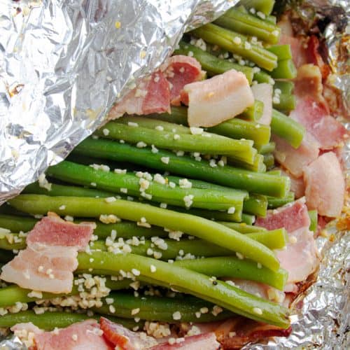 Easy Grilled Fresh Green Beans with Bacon (And Garlic!)