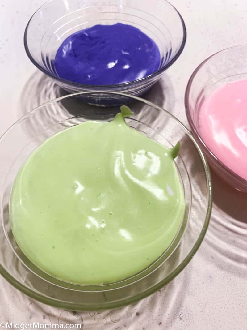 Purple, green and pink homemade puffy paint