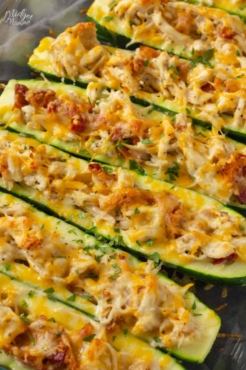 Low Carb Zucchini Boats on a baking sheet