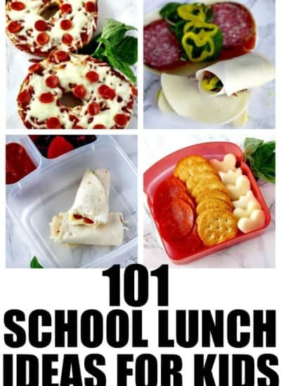 101 School Lunches Ideas For Kids (That they will actually eat!) Looking for lunch ideas for kids? You are in luck with this huge list of ids lunch ideas! All of these easy lunch ideas can be packed in the lunch box for kids school lunches! #backtoschool #kids #kidslunches #Schoollunches #Schoollunch #EasyLunch #EasyLunchForKids