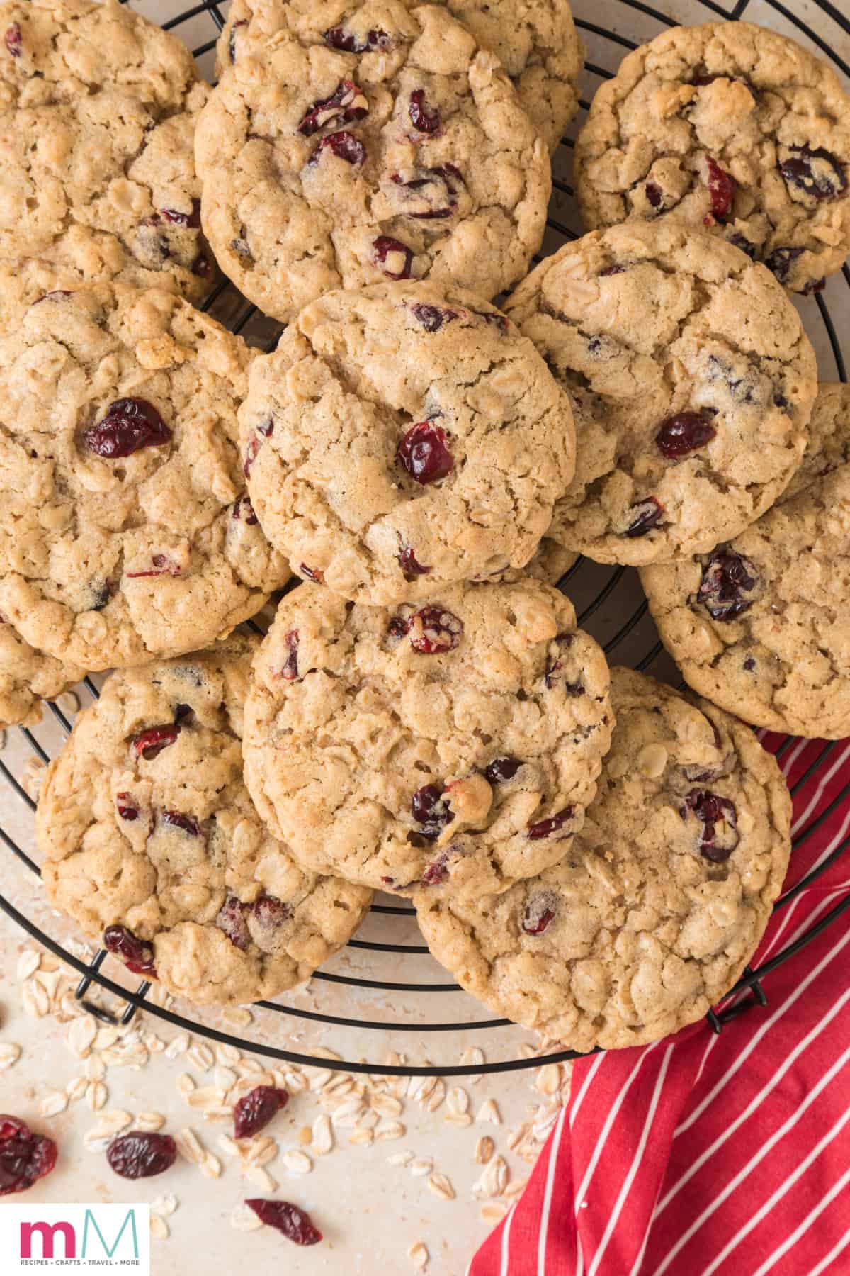 Soft and Chewy Cranberry Oatmeal Cookies on a serving dish