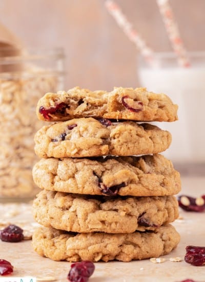 stack of Soft and Chewy Cranberry Oatmeal Cookies on a plate