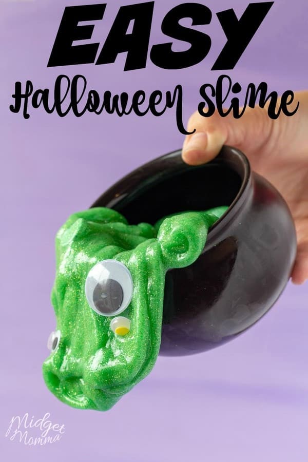 This Halloween Slime is so much fun for kids! Easy to make slime recipe that is the perfect kid friendly slime recipe! The bright green slime color is perfect for color for making witch brew halloween slime! #Halloween #Slime #SlimeRecipe #SlimeMaking #HalloweenSlime #EasySlime #HalloweenCrafts