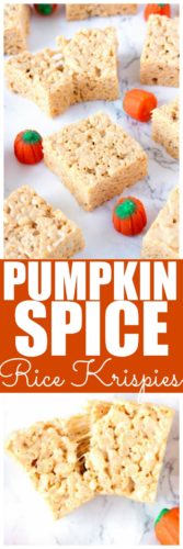 These Pumpkin Spice Rice Krispie treats are amazing and so easy to make. This easy pumpkin spice dessert is perfect for when you need a quick and tasty pumpkin spice dessert! #pumpkin #PumpkinSpice #PumpkinSpiceRecipe #RiceKrispie #FallDessert