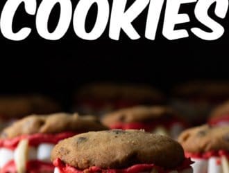 These Vampire cookies are perfect for Halloween. A homemade Chocolate chip cookie, with homemade buttercream frosting, marshmallows and almond slivers make these one creepy and tasty Halloween cookie!