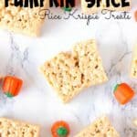 These Pumpkin Spice Rice Krispie treats are amazing and so easy to make. This easy pumpkin spice dessert is perfect for when you need a quick and tasty pumpkin spice dessert! #pumpkin #PumpkinSpice #PumpkinSpiceRecipe #RiceKrispie #FallDessert