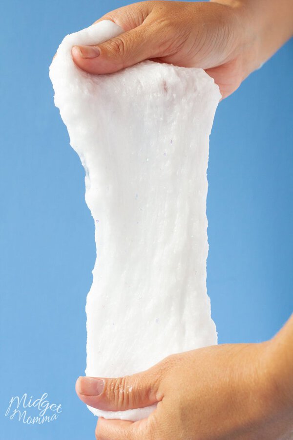 Stretching snow slime to make a melting snowman