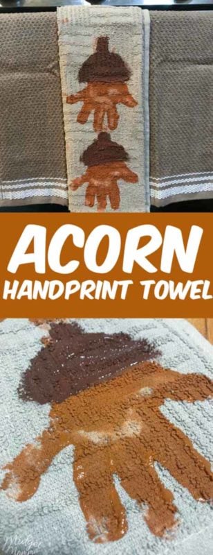 This Acorn Handprint Towel craft is perfect for all kids. Using kids hands, paint, and a kitchen towel you can make these awesome and adorable keepsake hand towels. 