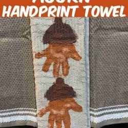 This Acorn Handprint Towel craft is perfect for all kids. Using kids hands, paint, and a kitchen towel you can make these awesome and adorable keepsake hand towels.