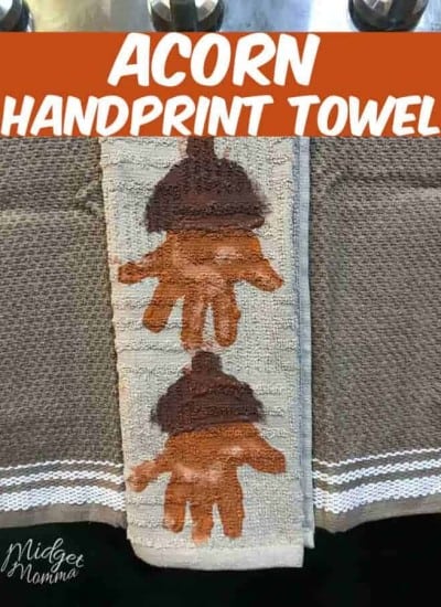 This Acorn Handprint Towel craft is perfect for all kids. Using kids hands, paint, and a kitchen towel you can make these awesome and adorable keepsake hand towels.