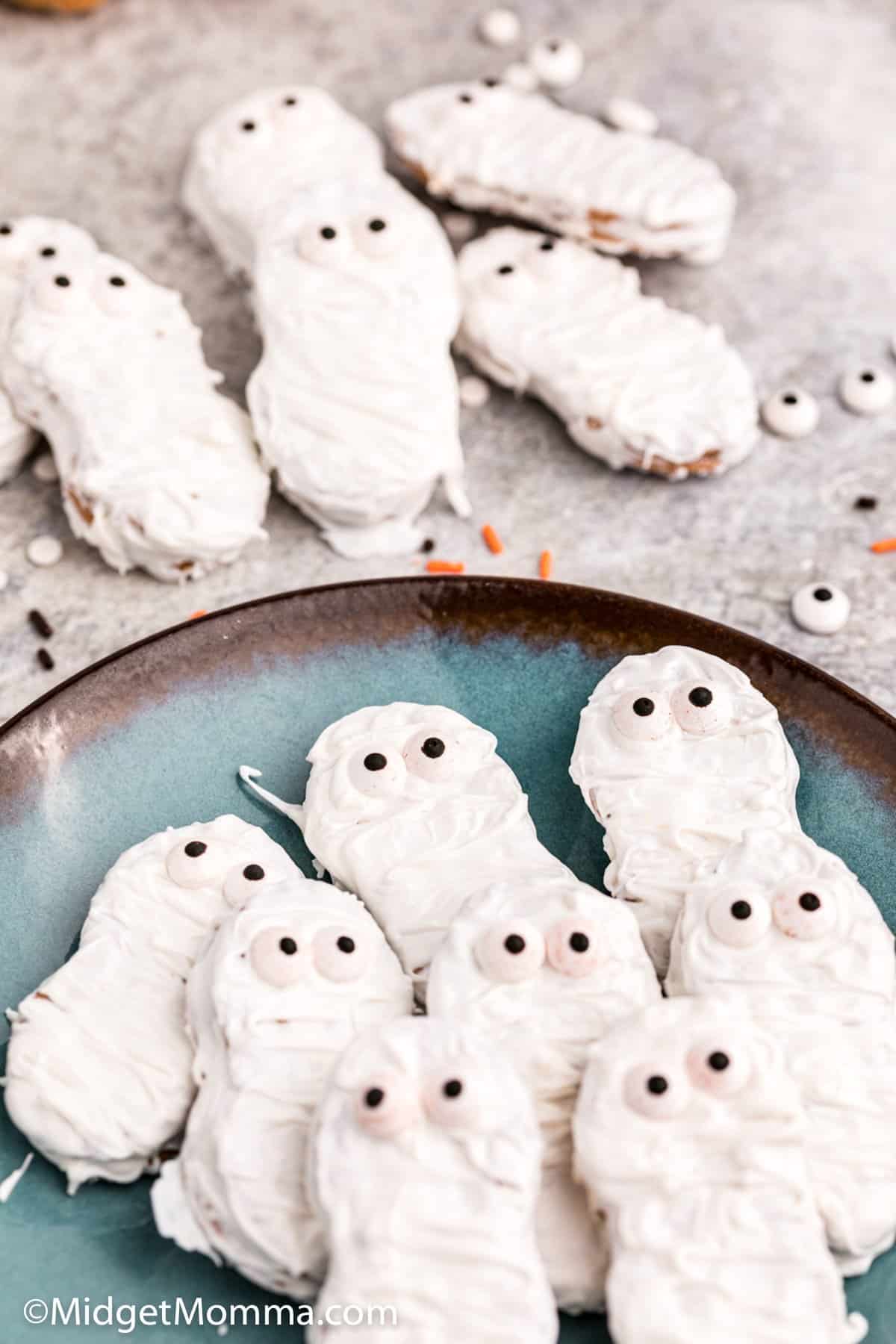 Mummy cookies on a plate