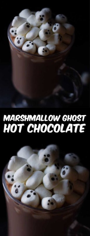 For this fun Halloween treat you are going to make adorable ghosts out of marshmallows and then add them to the most amazing homemade hot chocolate. This Halloween hot Chocolate is the perfect fun Halloween drink for kids! 