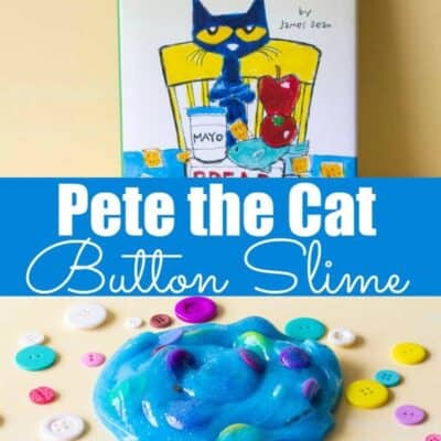 Looking for a fun Pete the cat activity? Then you are going to love this easy slime recipe. The kids will love making this Pete the cat button slime! Made with a 3 ingredient slime recipe, that is an easy slime recipe with button addins! #Slime #SlimeRecipe #ButtonSlime #PeteTheCat #Preschool #PreschoolActivity #PreschoolCraft