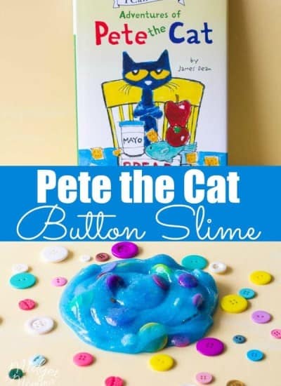 Looking for a fun Pete the cat activity? Then you are going to love this easy slime recipe. The kids will love making this Pete the cat button slime! Made with a 3 ingredient slime recipe, that is an easy slime recipe with button addins! #Slime #SlimeRecipe #ButtonSlime #PeteTheCat #Preschool #PreschoolActivity #PreschoolCraft