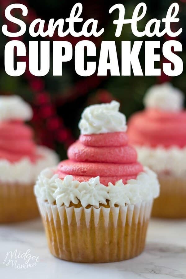 These Santa hat cupcakes are simple to make but look like a million bucks. They have the favor of a chocolate cupcake with vanilla frosting. Step by step directions to make the cutest santa hat cupcakes. These Christmas cupcakes look just like a santa hat and have the most amazing homemade buttercream frosting. These christmas santa hat cupcakes are made with homemade cake mix and you can use any cake flavor you want to make this super cute christmas cupcake. Santa dessert, santa hat dessert, christmas dessert