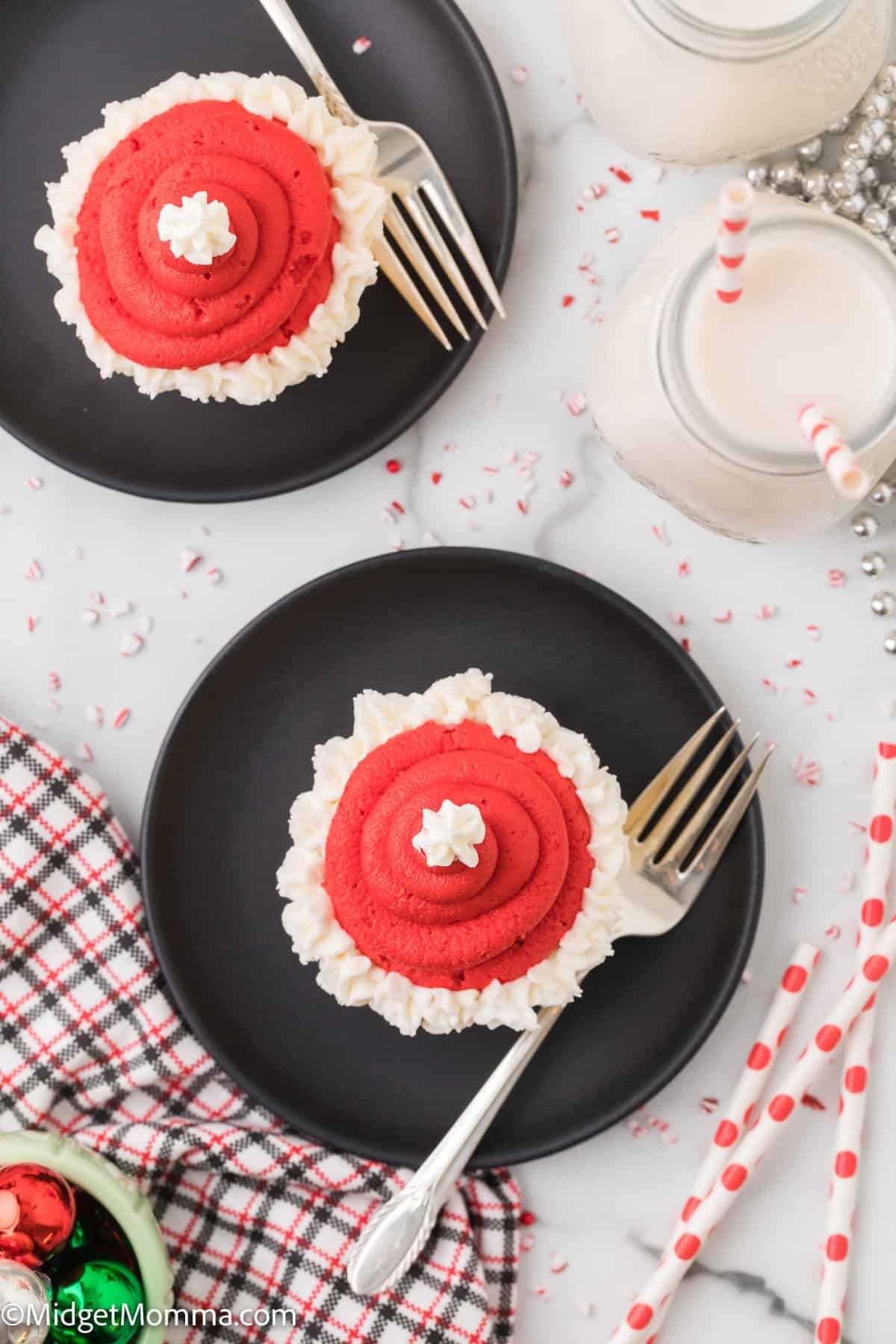 overhead photo of Santa Hat Cupcakes