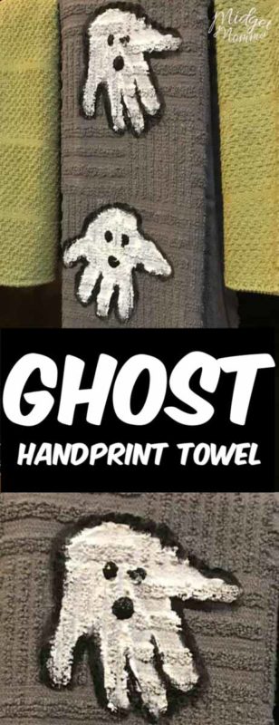 These handprint ghost towels are the perfect Halloween Decoration for your kitchen. Using handtowels, paint and your kids hands you can make this adorable handprint Halloween craft with the kids that will be a keepsake forever. These handprint ghost towels are the perfect Halloween Decoration for your kitchen. Using handtowels, paint and your kids hands you can make this adorable handprint Halloween craft with the kids that will be a keepsake forever.