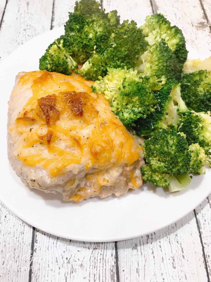 Cheddar Ranch Chicken on a plate with steamed broccoli