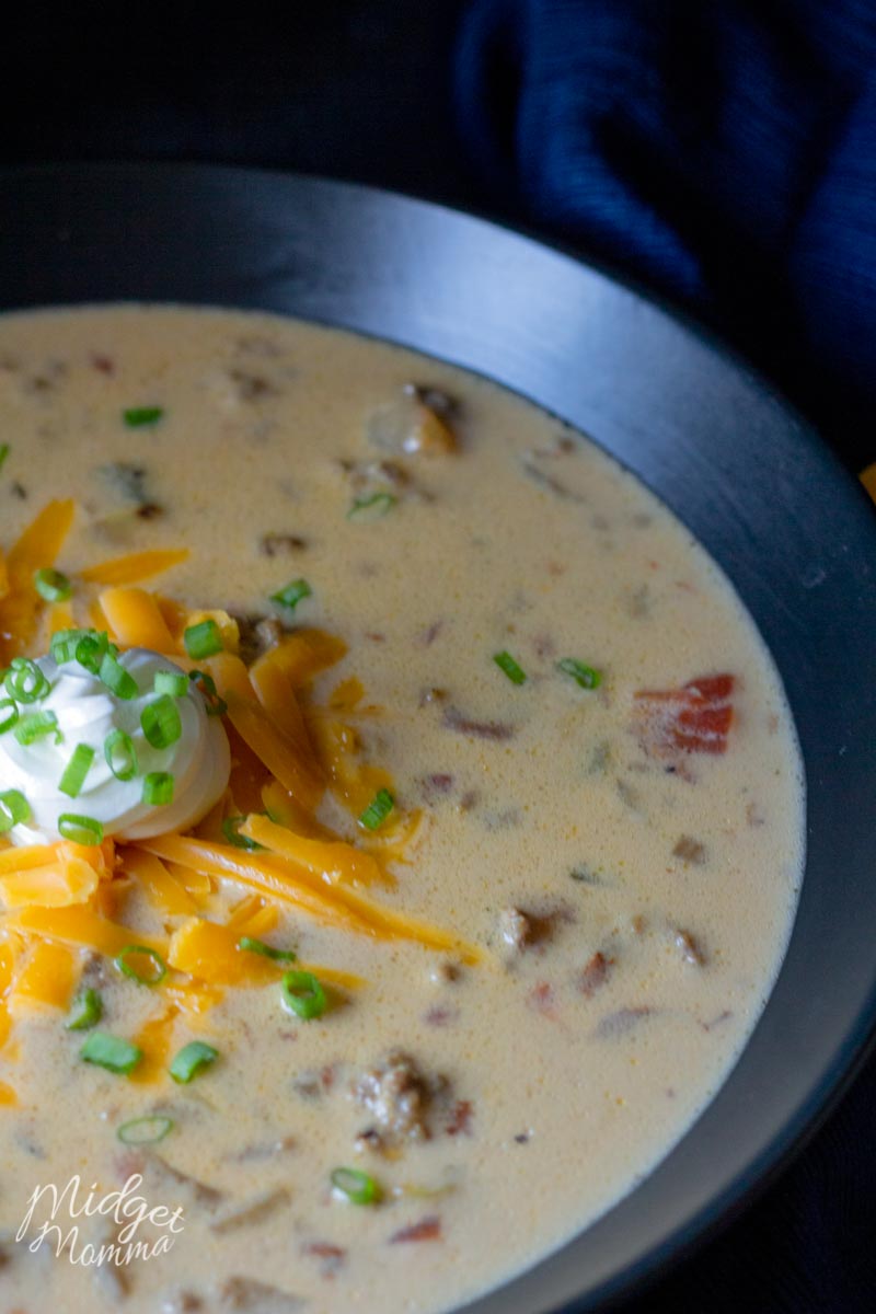 Bowl of cheeseburger soup