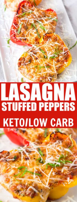 Lasagna stuffed peppers are the perfect low carb stuffed peppers recipe. Easy to make for dinner and perfect for anyone who is on a low carb or keto diet but also perfect for anyone who loves lasagna! 