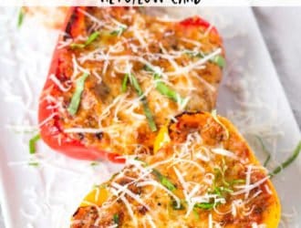 Lasagna stuffed peppers are the perfect low carb stuffed peppers recipe. Easy to make for dinner and perfect for anyone who is on a low carb or keto diet but also perfect for anyone who loves lasagna!