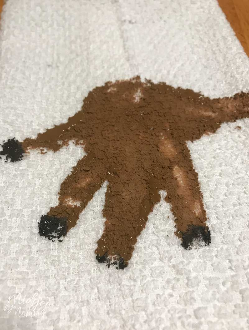 Reindeer Handprint using a kids hand on a kitchen towel