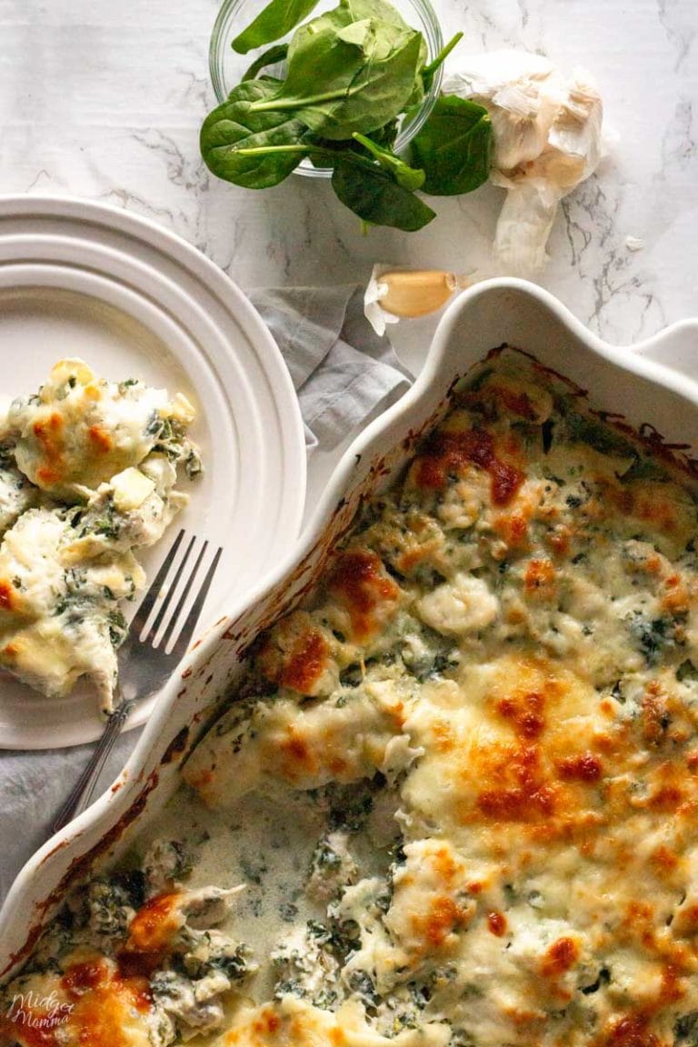 Spinach Artichoke Chicken Casserole Recipe • MidgetMomma