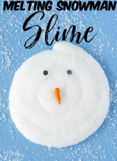 This Melting Snowman slime is made with snow slime. Snow slime is a slime made with glue, fake snow and a few other ingredients that make for a super stretchy and oozey slime recipe. This no borax slime recipe is perfect for the kids.