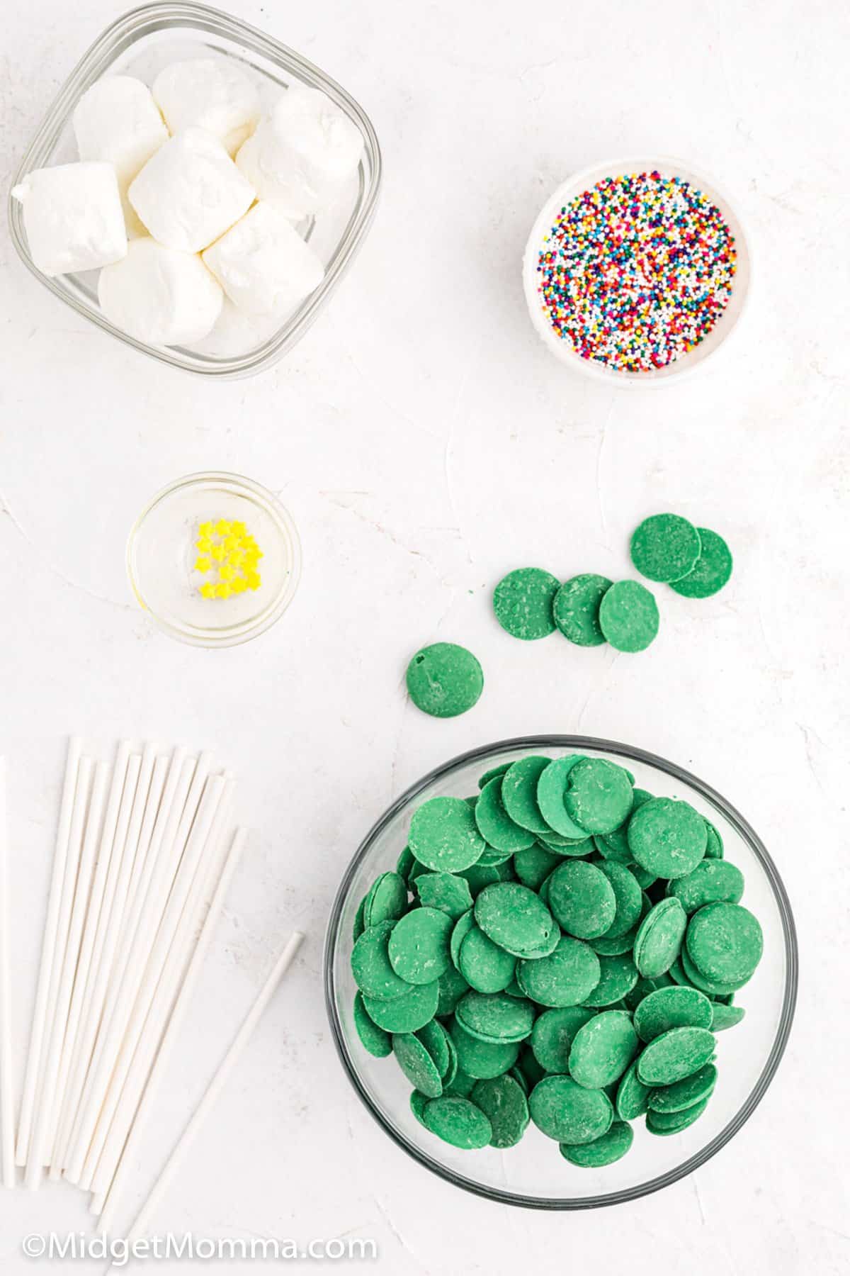 Christmas Tree Marshmallow Pops ingredients