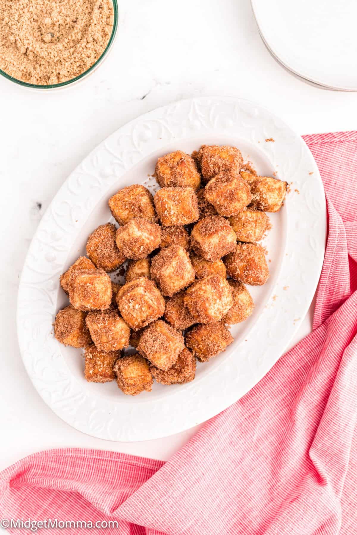 Overhead photo of Cinnamon Sugar Pretzel Bites on a serving platter