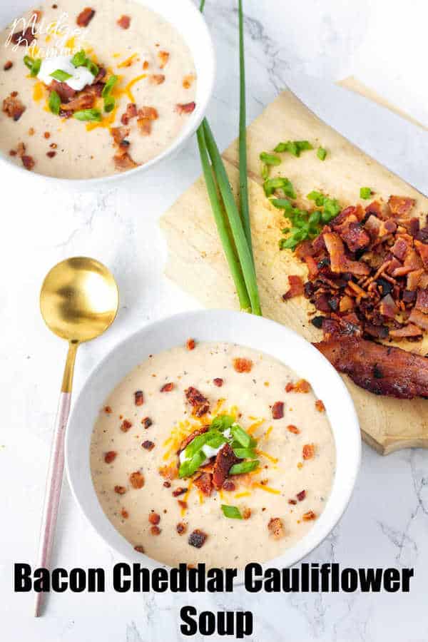 This crockpot Bacon Cheddar Cauliflower Soup is an amazing cauliflower soup, made in the crockpot. Simple and fresh ingredients make this Bacon Cheddar Cauliflower Soup one of my favorites!